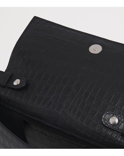McQueen Black Leather Skull Four-Ring Top-Handle Bag