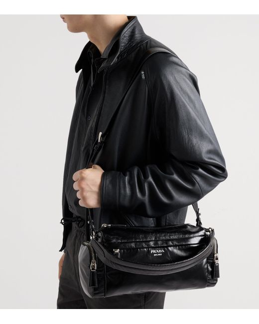 Prada Black Leather Rectangle Cross-Body Bag for men