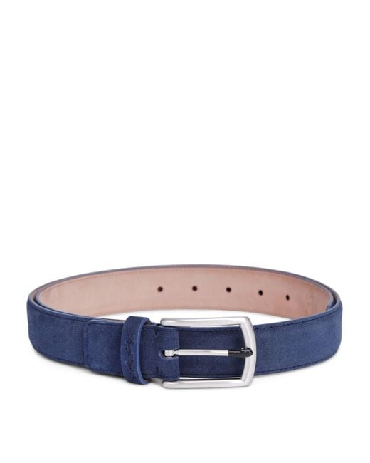 Zegna Blue Suede Triple Stitch Belt for men