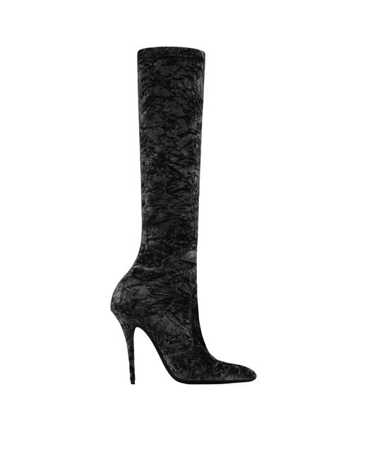 Saint Laurent Velvet Talia Knee-high Boots 110 in Black | Lyst