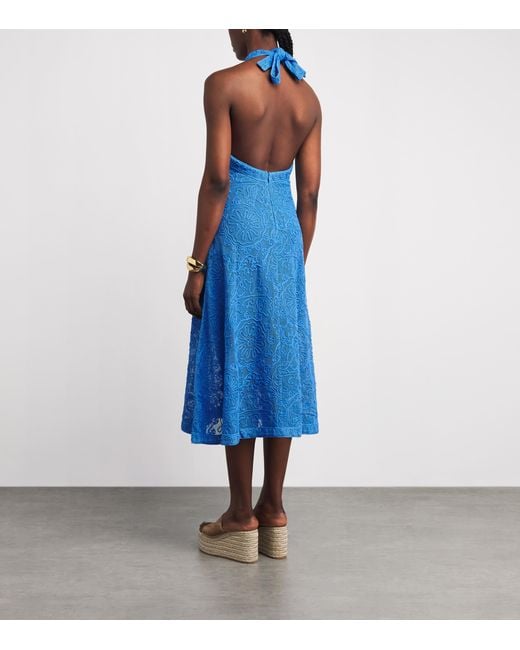 Maje Blue Guipure Lace Midi Dress
