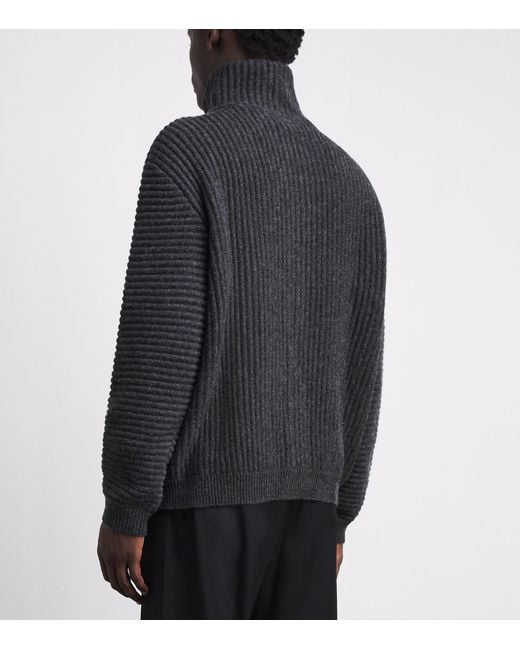 LE17SEPTEMBRE Blue Merino Wool-Blend Ribbed High-Neck Cardigan for men