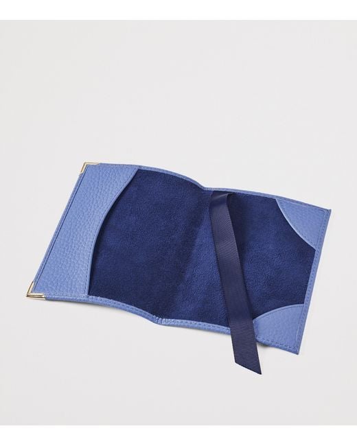 Aspinal Blue Leather Passport Cover for men