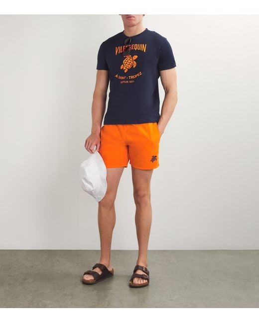 Vilebrequin Orange Embroidered Moka Swim Shorts for men