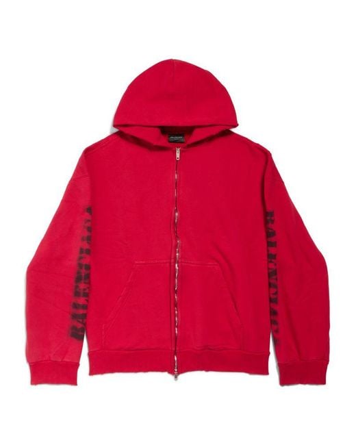 Balenciaga Red Stencil Logo Zip-Up Hoodie for men