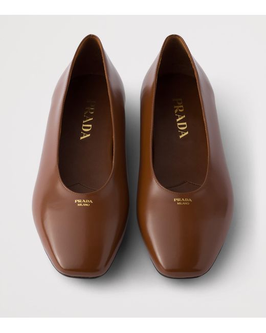 Prada Brown Leather Logo Ballet Flats