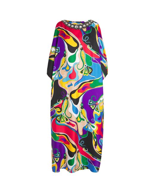 Emilio Pucci White Orchidee Print Kaftan Maxi Dress
