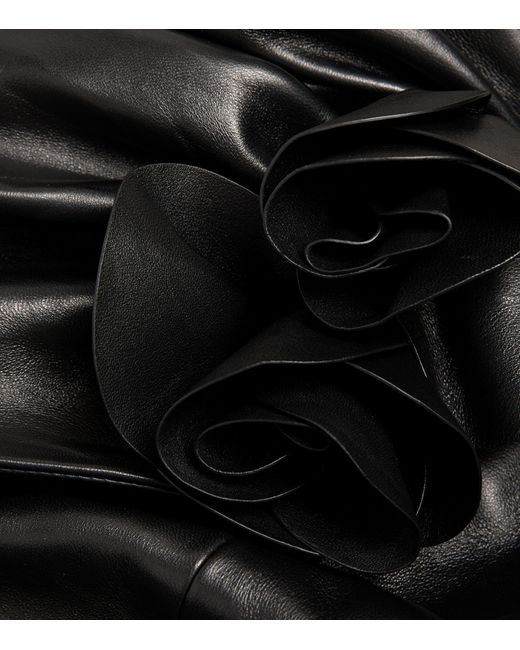 Magda Butrym Black Leather Floral Appliqué Mini Skirt