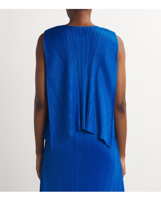 Pleats Please Issey Miyake Blue Efficient Square Sleeveless Blouse