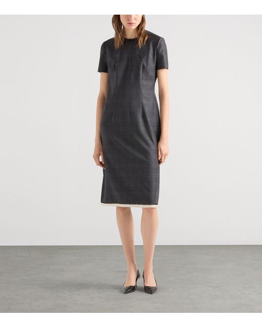 Prada Black Wool Check Midi Dress