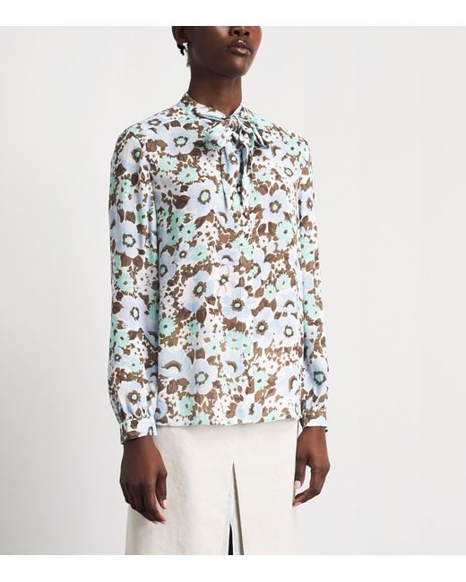 Tory Burch White Printed Tie-Neck Blouse