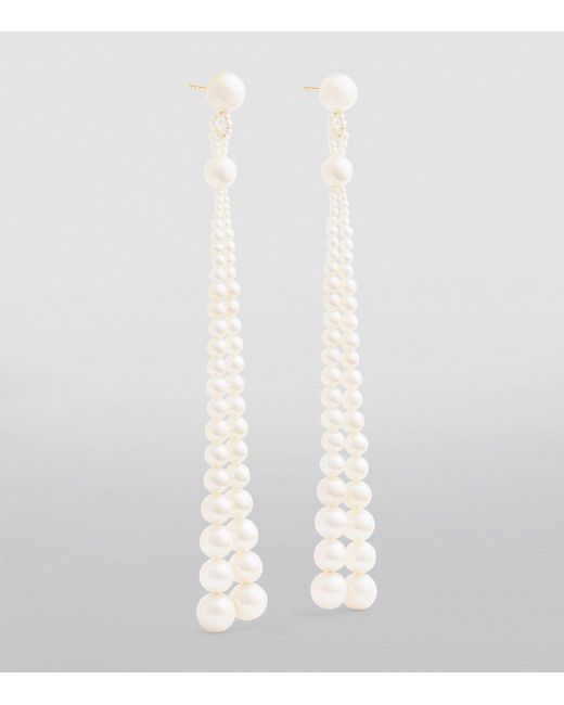 Sophie Bille Brahe White Yellow Gold And Pearl Peggy Opera Drop Earrings