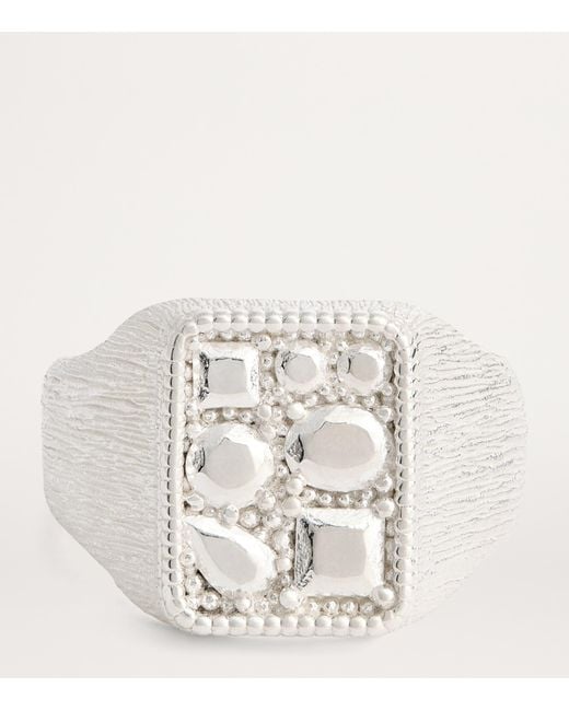 Bleue Burnham White Sterling Cottage Garden Signet Ring for men