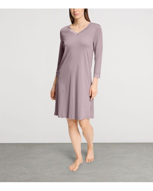 Hanro Purple Lace-Trim Moments Nightdress