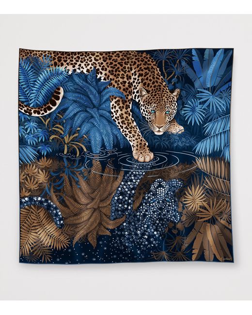 Cartier Blue Silk Panthère Double-Sided Scarf