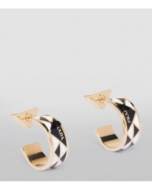 Prada Metallic Enamel Triangle Hoop Earrings