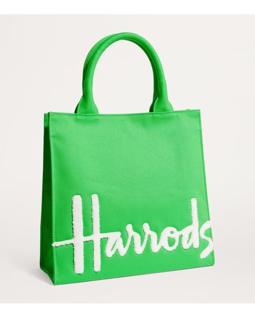 Harrods Green Small Cotton Logo Tote Bag