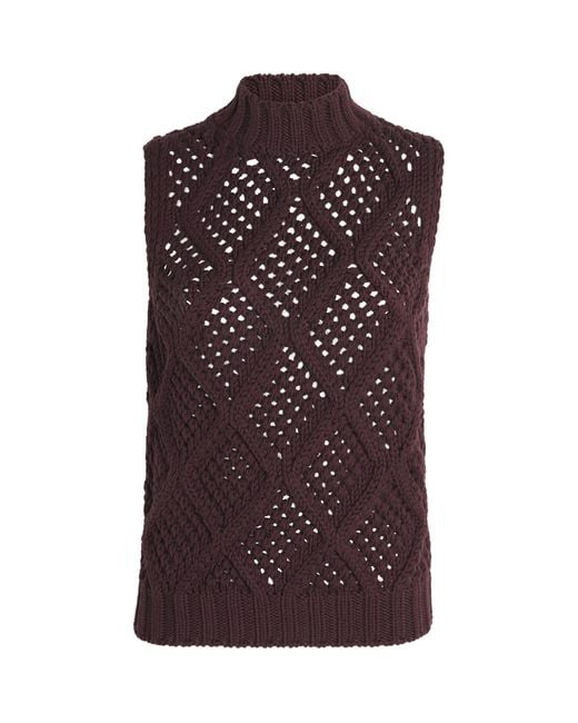 Eleventy Purple Wool Openwork-Cable Knit Sweater Vest