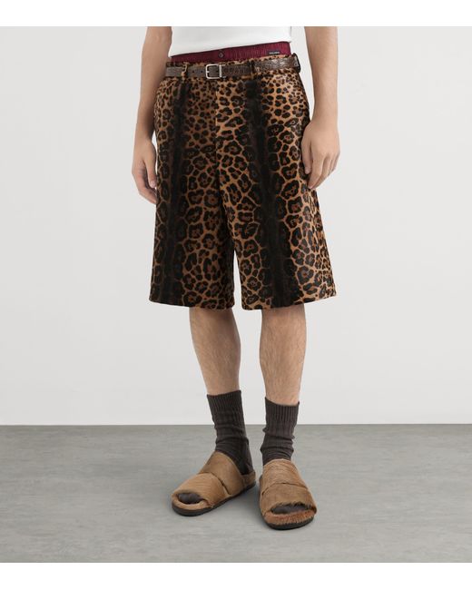 Dolce & Gabbana Black Leather Leopard Print Oversized Shorts for men