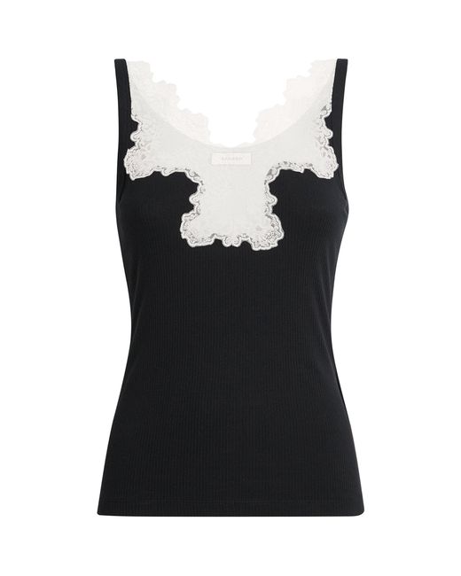 Sandro Black Ribbed Lace-Trim Tank Top