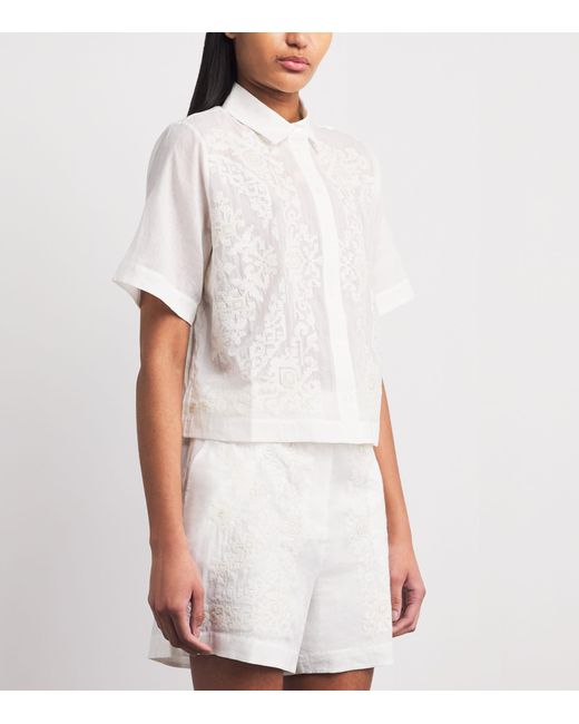 Claudie Pierlot White Cotton-Ramie Cross-Stitch Shirt