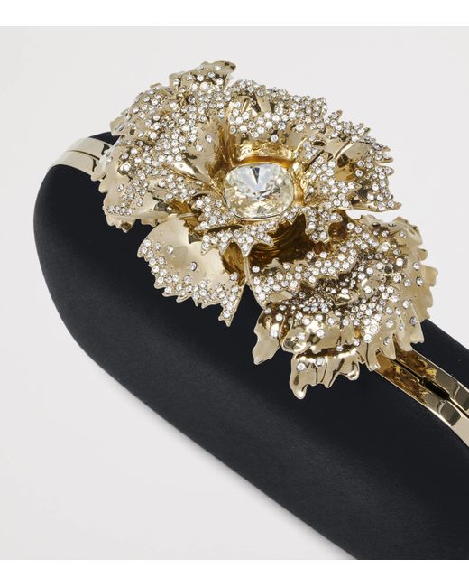 Alexander McQueen Black Silk Carnation Knuckle Clutch Bag