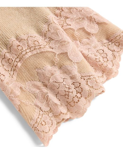 Valentino Natural Cashmere Floral-Hem Leggings