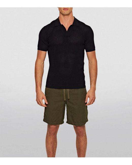 Orlebar Brown Black Open-knit Roddy Polo Shirt for men