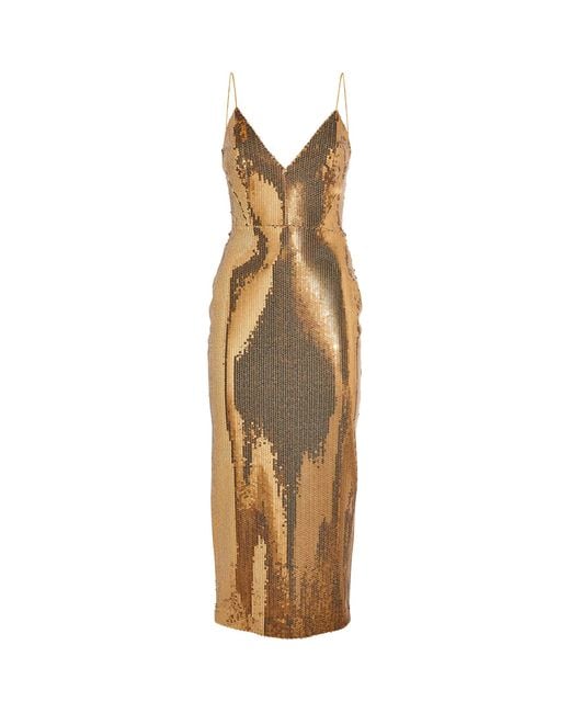 Alex Perry Metallic Sequinned Midi Dress