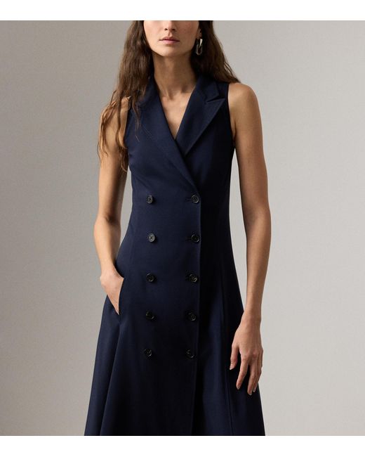 Ralph Lauren Blue Cotton-Blend Alecia Midi Dress