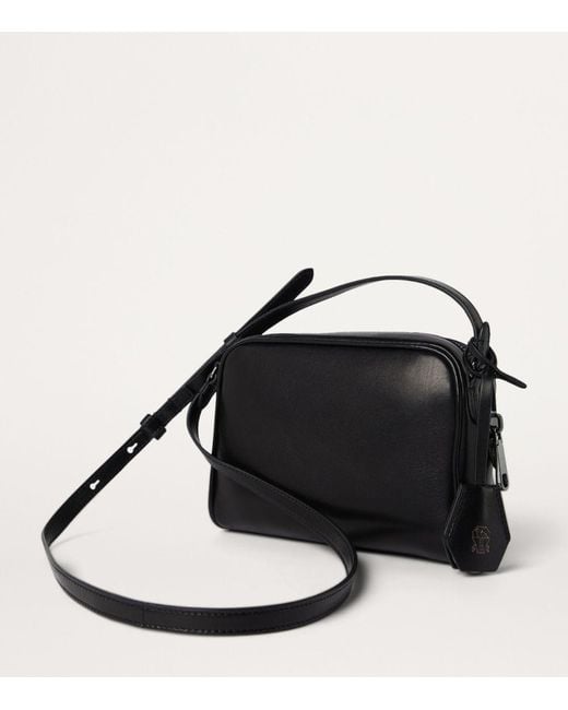 Brunello Cucinelli Black Nappa Leather Boston Cross-Body Bag