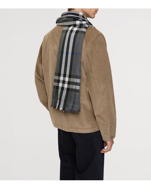 Burberry Black Wool-Silk Reversible Check Scarf