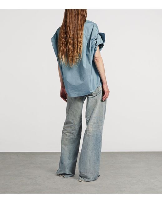 Balenciaga Blue Cotton Tucked Sleeve Shirt