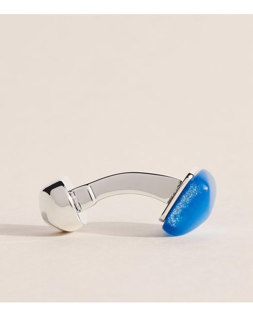Babette Wasserman Blue Rhodium-Plated Catseye Twist Square Cufflinks for men