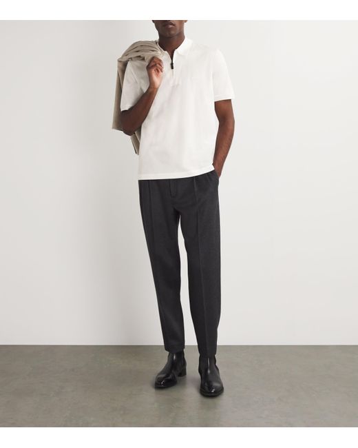 Brioni White Cotton Zip-Up Polo Shirt for men