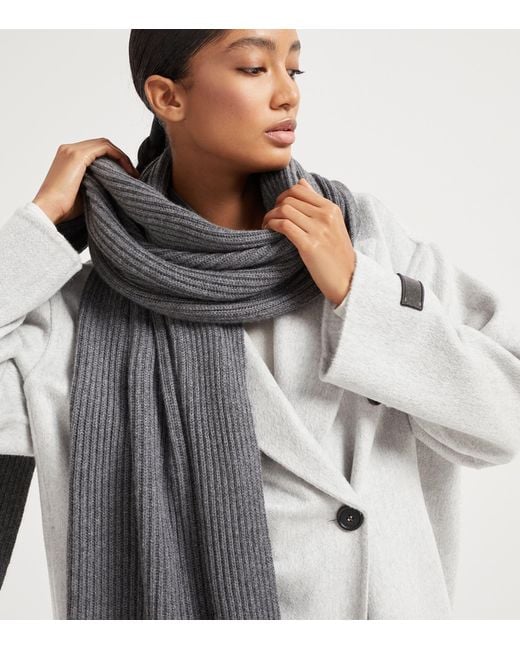 Brunello Cucinelli Gray Cashmere English Rib Monili Scarf
