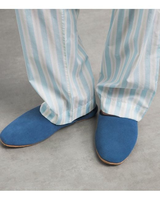 Derek Rose Blue Suede Douglas Slippers for men