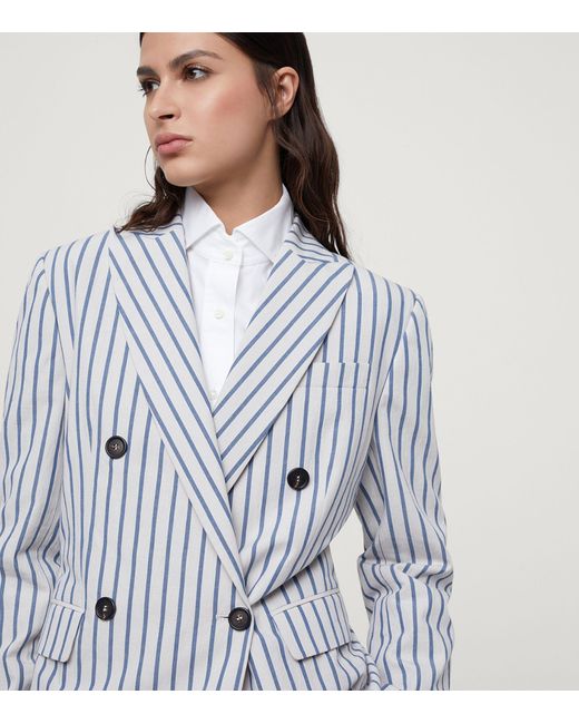 Brunello Cucinelli White Cotton-linen Striped 2-piece Suit