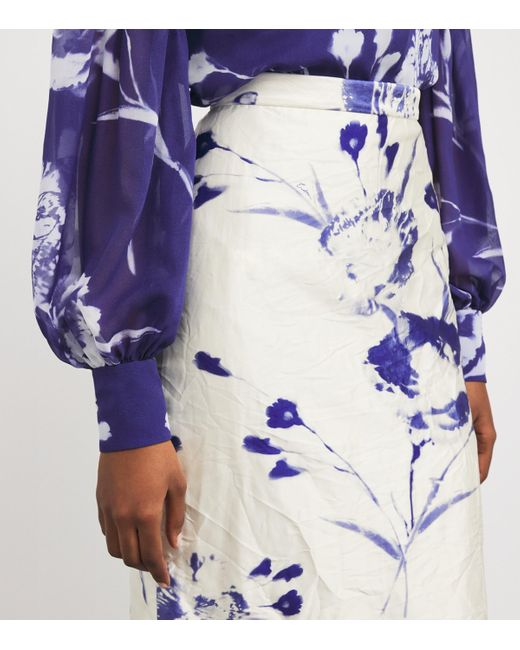 Erdem White Satin Floral Midi Skirt