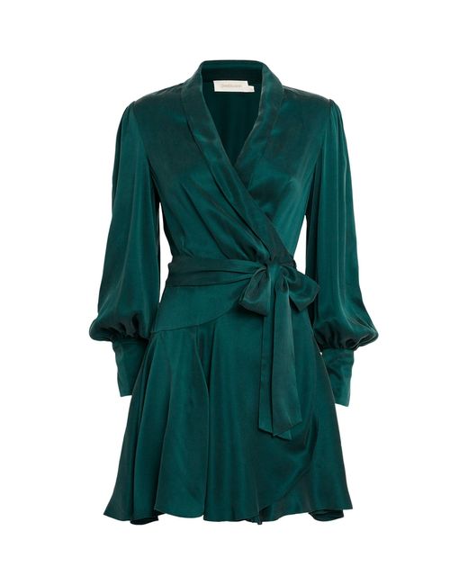 Zimmermann Green Silk Wrap Mini Dress