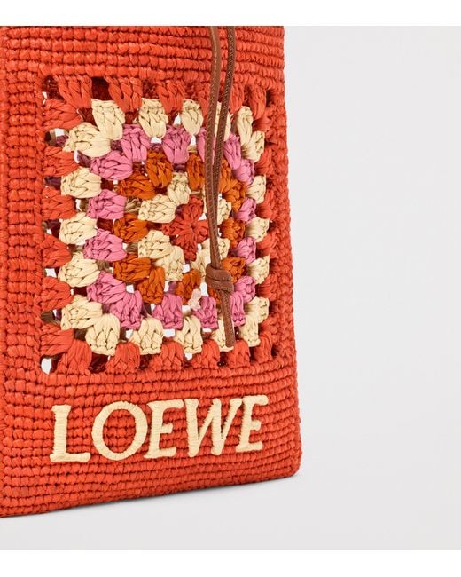 Loewe Red X Paula's Ibiza Crochet Pocket Patch Shoulder Bag