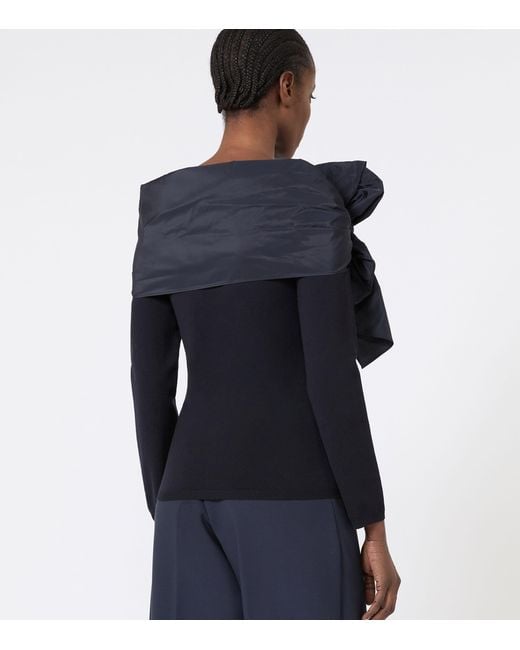 Max Mara Black Wool-Blend Bow-Detail Top
