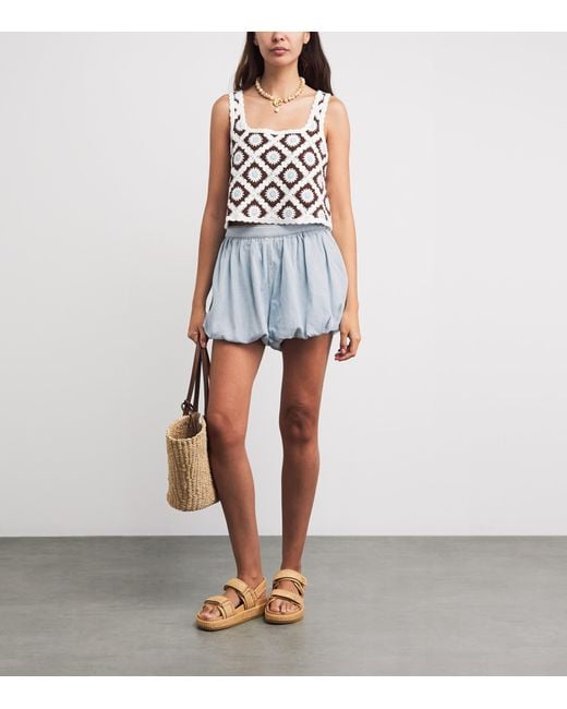 Maje Blue Chambray Bubble-Hem Skort