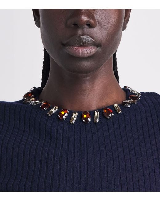 Sandro Blue Wool-Blend Embellished Sweater