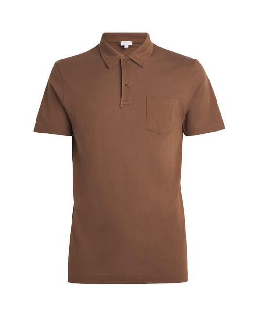 Sunspel Brown Supima Cotton Riviera Polo Shirt for men