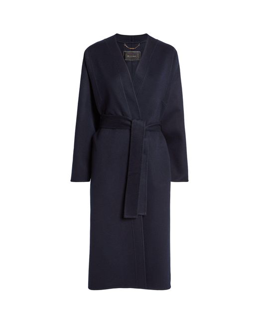 Kiton Blue Cashmere-silk Belted Wrap Coat