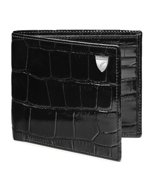 Aspinal Black Croc-Embossed Leather Bifold Wallet for men