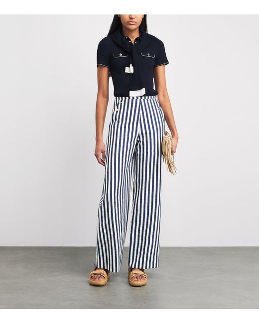 Maje Blue Stripe Wide-Leg Trousers