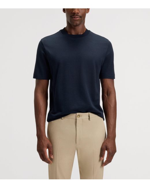 Boss Blue Cotton-Silk Check T-Shirt for men