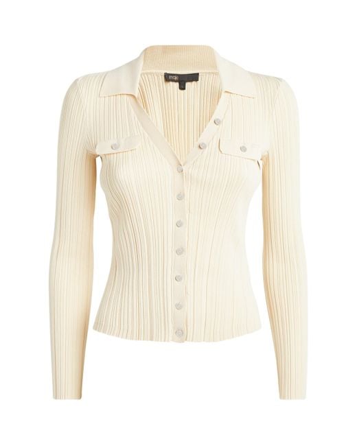 Maje White Long-Sleeve Ribbed Top